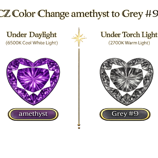 CZ Color Change Amethyst to Grey, Heart