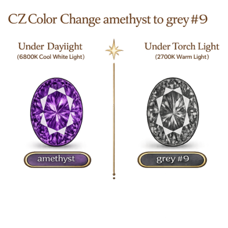 CZ Color Change Amethyst to Grey, Oval