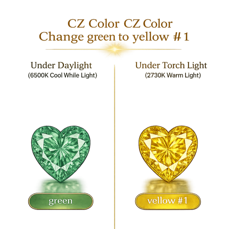CZ Color Change Green to Yellow, Heart