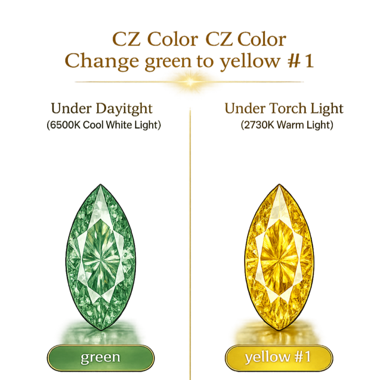 CZ Color Change Green to Yellow, Marquise