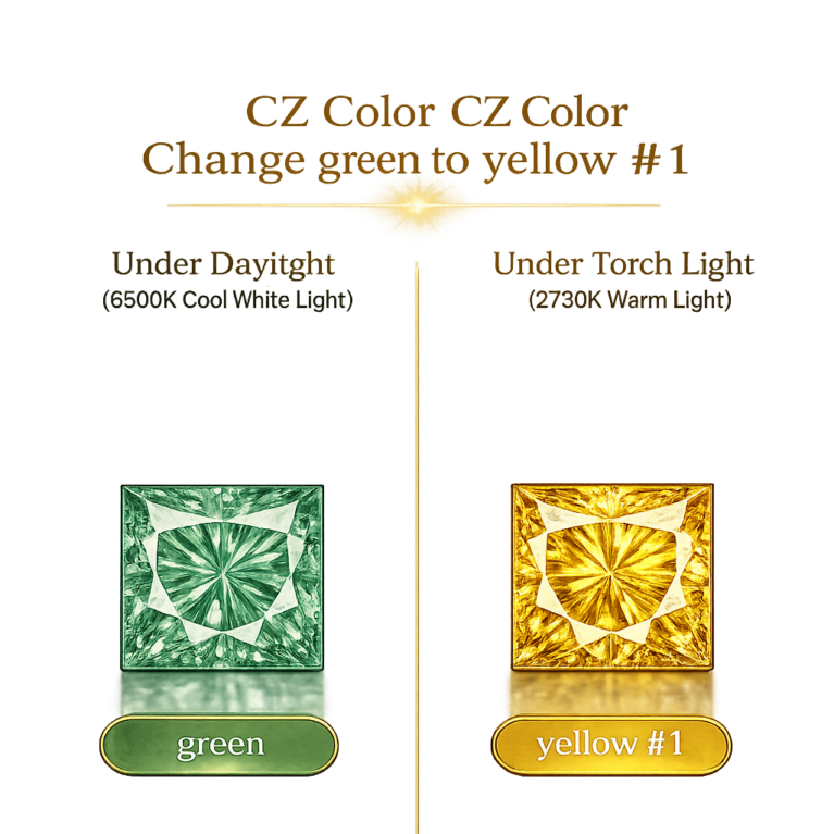 CZ Color Change Green to Yellow, Square