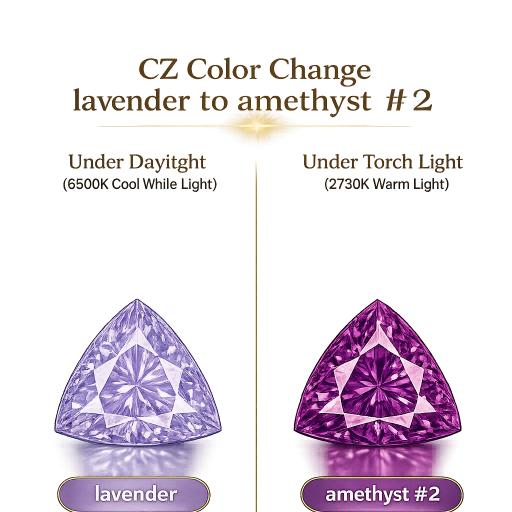 CZ Color Change Lavender to Amethyst, Trillion