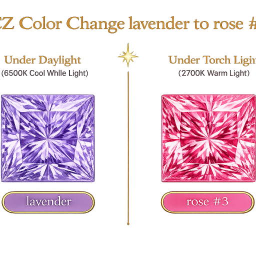 CZ Color Change Lavender to Rose, Square