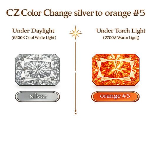 CZ Color Change Silver to Orange, Octagon