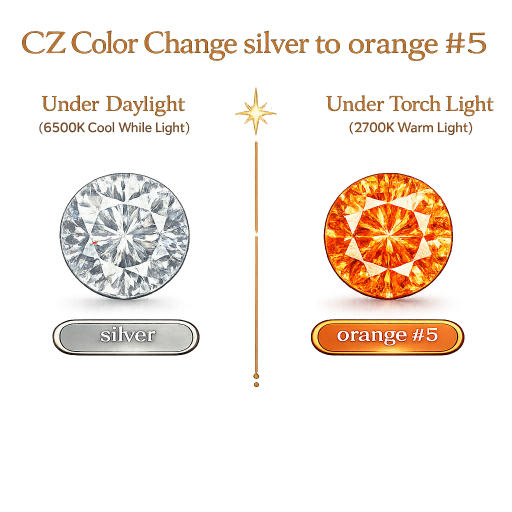 CZ Color Change Silver to Orange, Round