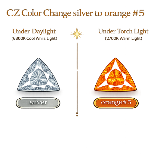 CZ Color Change Silver to Orange, Triangle