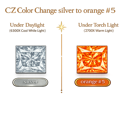 CZ Color Change Silver to Orange, Square