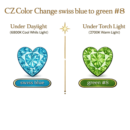 CZ Color Change Swiss Blue to Green, Heart