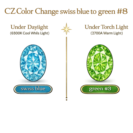 CZ Color Change Swiss Blue to Green, Oval