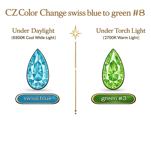 CZ Color Change Swiss Blue to Green, Pear