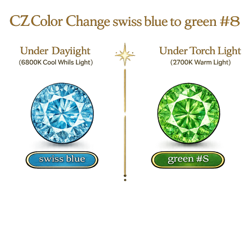 CZ Color Change Swiss Blue to Green, Round