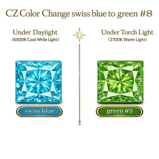 CZ Color Change Swiss Blue to Green, Square
