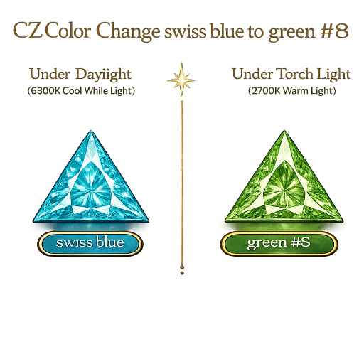 CZ Color Change Swiss Blue to Green, Triangle