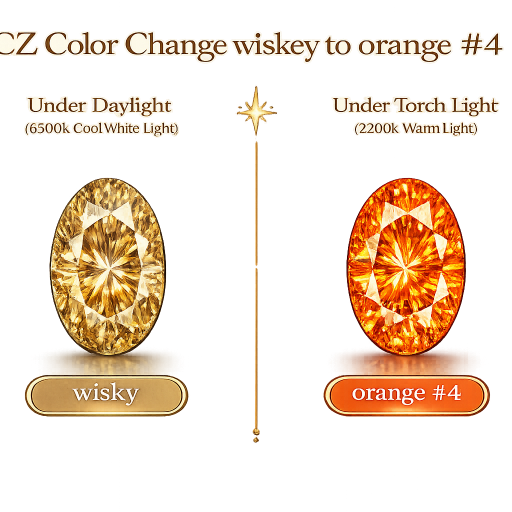 CZ Color Change Wisky to Orange, Oval