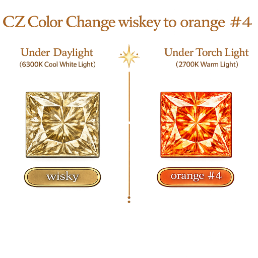 CZ Color Change Wisky to Orange, Square